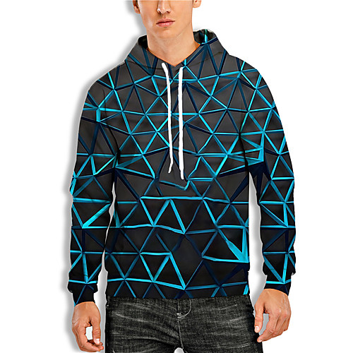 

Men's Pullover Hoodie Sweatshirt Geometric 3D Print Hooded Daily Holiday 3D Print 3D Print Hoodies Sweatshirts Long Sleeve Blue