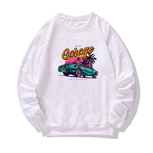 

Men's Pullover Sweatshirt Graphic Print Round Neck Daily Weekend Other Prints Casual Hoodies Sweatshirts Long Sleeve Purple Khaki White