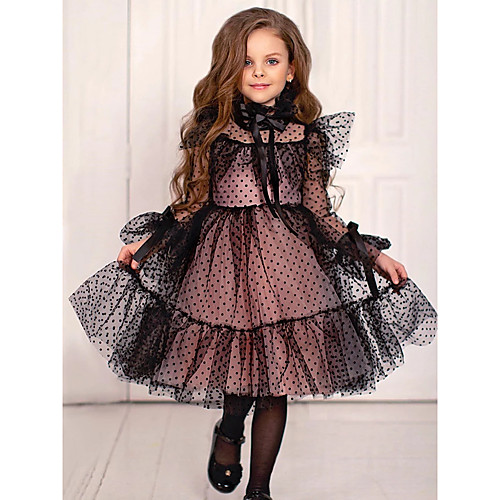 

Princess Floor Length Flower Girl Dresses Party Lace Long Sleeve Jewel Neck with Tier