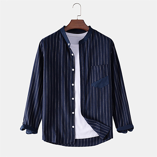 

Men's Shirt Other Prints Striped Button-Down Print Long Sleeve Daily Tops Casual Blue