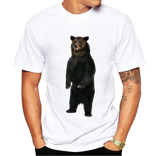 

Men's T shirt Shirt 3D Print Graphic Bear Animal Print Short Sleeve Daily Tops Linen Casual Cute Round Neck White / Summer