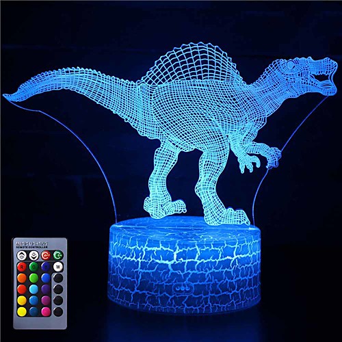 

3D Dinosaur Night Light Illusion Lamp 16 Color Change Decor Lamp with Remote Control for Living Bed Room Bar Best Gift Toys for Boys Girls