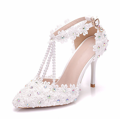

Women's Wedding Shoes Stiletto Heel Pointed Toe Wedding Pumps Business Sexy Minimalism Wedding Party & Evening PU Pearl Sparkling Glitter Buckle Solid Colored White Purple Yellow