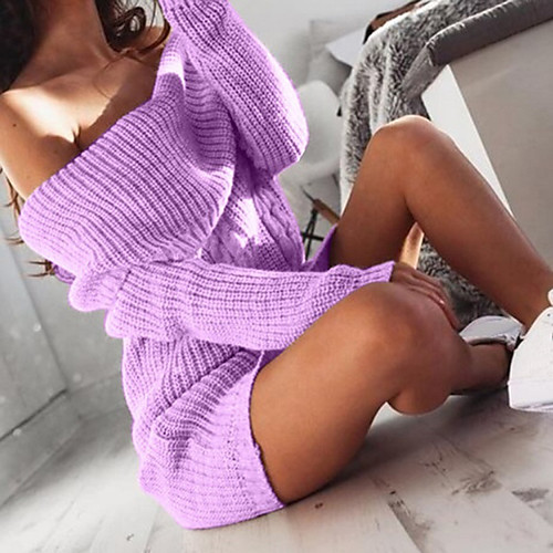 

Women's Wrap Dress Short Mini Dress Creamy-white Purple Gray Dark Green Army Green Long Sleeve Solid Color Autumn / Fall Winter Casual 2021 S M L XL XXL XXXL