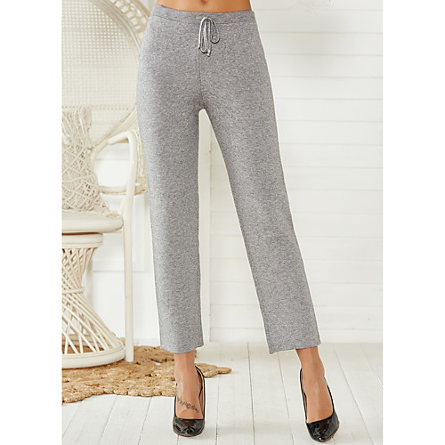 

Women's Stylish Breathable Comfort Work Chinos Pants Plain Ankle-Length Drawstring Black Gray