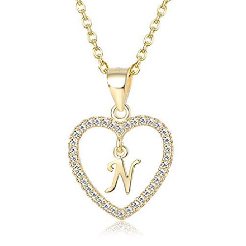 

Silver Initial Heart Necklace for Women Girls A-Z 26 Letter CZ Love Pendant Alphabet Necklaces Christmas Gift Jewelry
