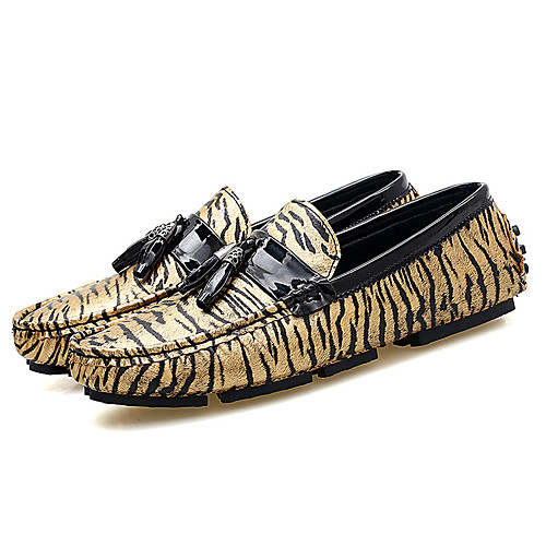 

Men's Loafers & Slip-Ons Casual Daily Walking Shoes PU Breathable Non-slipping Height-increasing Gold Silver Leopard Fall Spring / Tassel