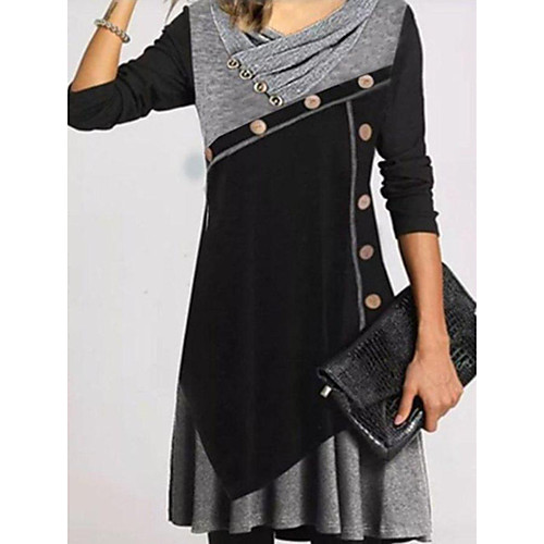 

Women's A Line Dress Knee Length Dress Black Long Sleeve Solid Color Fall Spring V Neck Casual 2021 S M L XL XXL 3XL 4XL / Cotton / Cotton
