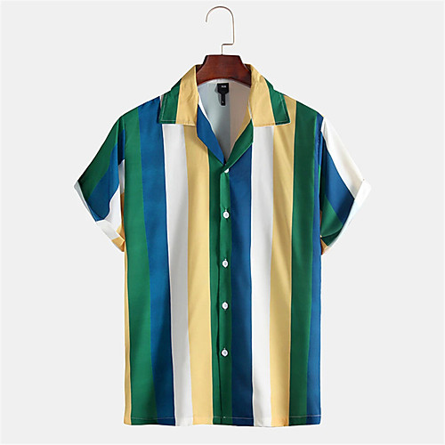 

Men's Shirt Other Prints Striped Button-Down Print Short Sleeve Daily Tops Casual Blue