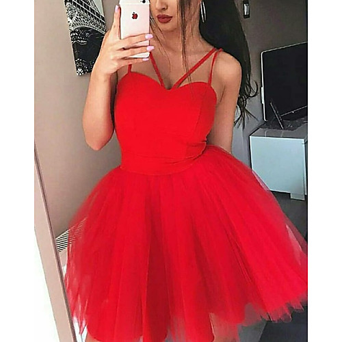 

A-Line Minimalist Sexy Wedding Guest Cocktail Party Dress V Neck Sleeveless Short / Mini Tulle with Sleek 2021