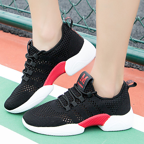

Women's Flats Flat Heel Round Toe Sporty Daily Outdoor Running Shoes Walking Shoes Mesh Solid Colored Summer Black / Red White Black