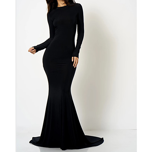 

Mermaid / Trumpet Beautiful Back Sexy Engagement Formal Evening Dress Jewel Neck Long Sleeve Court Train Spandex with Sleek 2021
