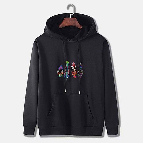 

Men's Pullover Hoodie Sweatshirt Graphic Feather Print Hooded Daily Weekend 3D Print Casual Hoodies Sweatshirts Long Sleeve Wine Red Gray Black