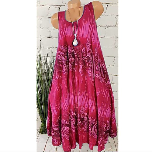 

Women's T Shirt Dress Tee Dress Maxi long Dress Purple Wine Dusty Blue Royal Blue Beige Light Blue Sleeveless Floral Print Spring Summer Round Neck Boho vacation dresses Loose 2021 S M L XL XXL 3XL