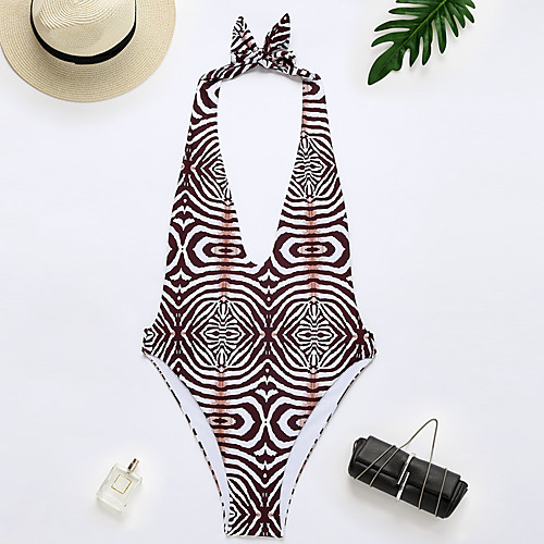 

Women's One Piece Monokini Swimsuit Strappy Cut Out Print Abstract Animal Brown Swimwear Padded Plunge Bathing Suits Fashion Sexy / Padded Bras / Slim