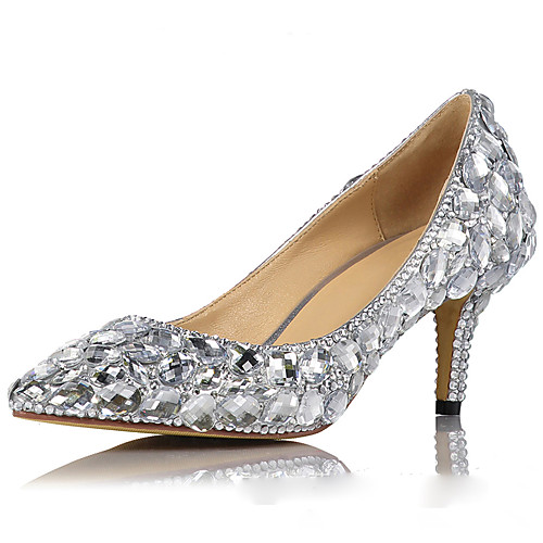 

Women's Wedding Shoes Stiletto Heel Pointed Toe Wedding Pumps Vintage Sexy Minimalism Wedding Party & Evening PU Rhinestone Crystal Sparkling Glitter Solid Colored Color Block Blue Gold Green
