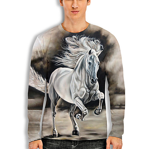 

Men's T shirt 3D Print Graphic 3D Animal Print Long Sleeve Casual Tops Cartoon Classic Gray