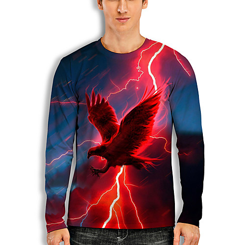 

Men's Tunic T shirt Shirt 3D Print Graphic Eagle Animal Print Long Sleeve Daily Tops Basic Chic & Modern Casual Round Neck Blue