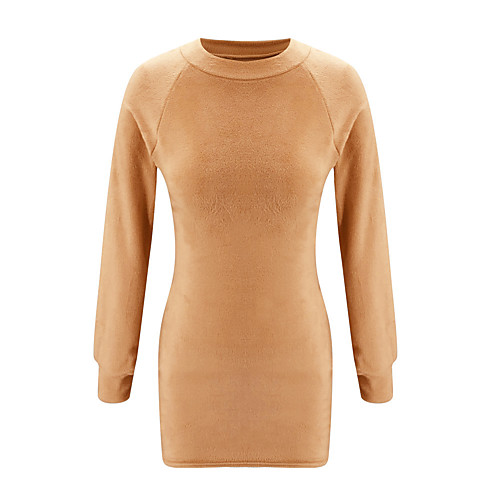 

Women's Sweater Jumper Dress Short Mini Dress Khaki Long Sleeve Solid Color Fall Winter Round Neck Hot Casual vacation dresses 2021 S M L XL
