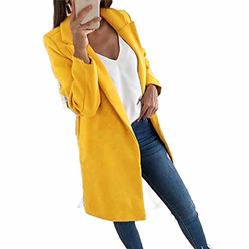

Women Solid Slim-Fit Lapel Winter Fall Outwear Classic Peacoat Yellow 5XL