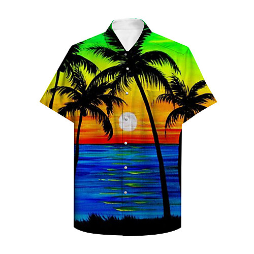

Men's Shirt 3D Print Graphic Scenery Print Short Sleeve Daily Tops Basic Casual Rainbow / Summer