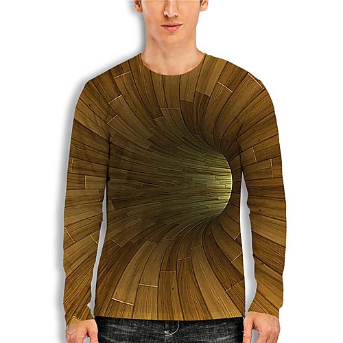

Men's T shirt 3D Print 3D Geometry 3D Print Long Sleeve Daily Tops Casual Yellow