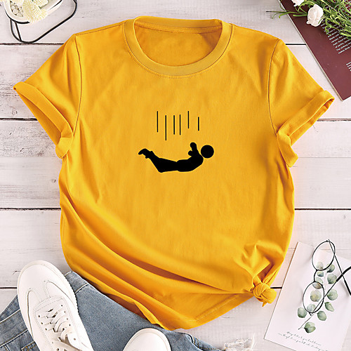 

Women's T shirt Graphic Print Round Neck Tops 100% Cotton Basic Basic Top White Red Yellow