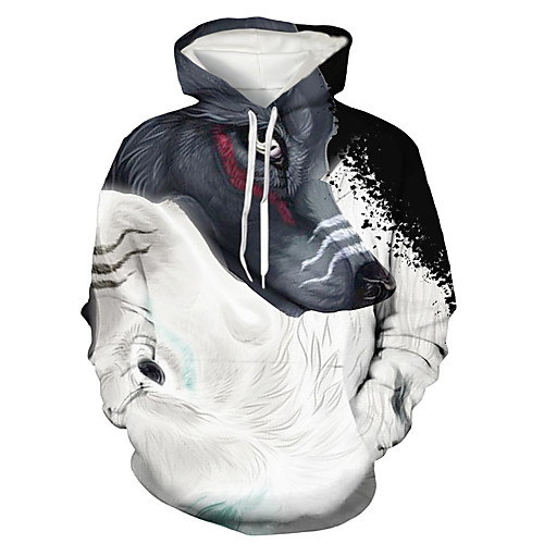 

Men's Pullover Hoodie Sweatshirt 3D Wolf Animal Print Hooded Daily Holiday 3D Print 3D Print Hoodies Sweatshirts Long Sleeve White