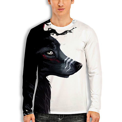 

Men's T shirt 3D Print Graphic 3D Animal Print Long Sleeve Casual Tops Cartoon Classic White