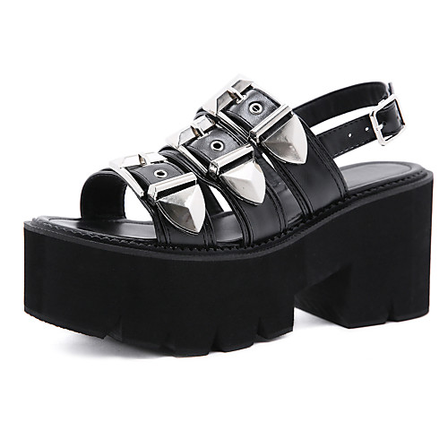 

Women's Sandals Gladiator Sandals Roman Sandals Chunky Heel Round Toe Block Heel Sandals Classic Daily PU Solid Colored Summer Black