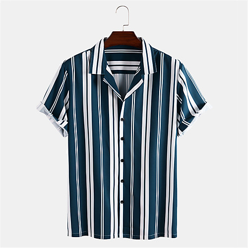 

Men's Shirt Other Prints Striped Button-Down Print Short Sleeve Daily Tops Casual Hawaiian Blue / Summer