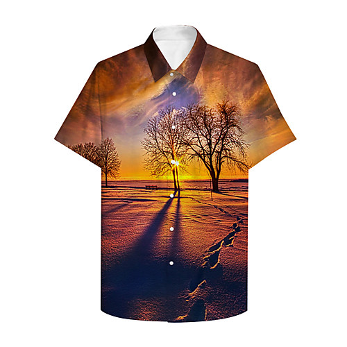 

Men's Shirt 3D Print Graphic Scenery Print Short Sleeve Daily Tops Basic Casual Yellow