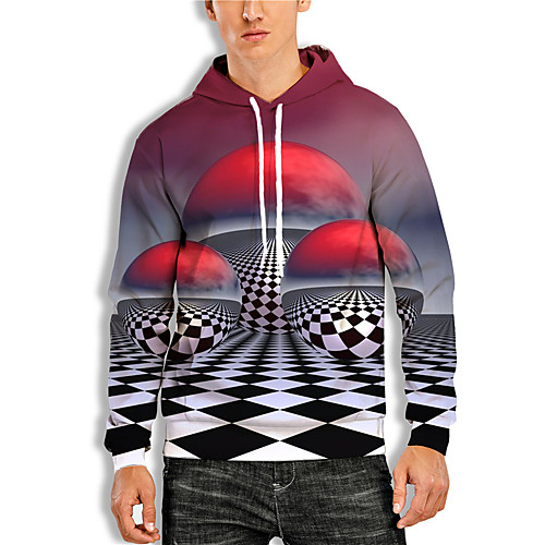 

Men's Pullover Hoodie Sweatshirt Geometric 3D Print Hooded Daily Holiday 3D Print 3D Print Hoodies Sweatshirts Long Sleeve Red