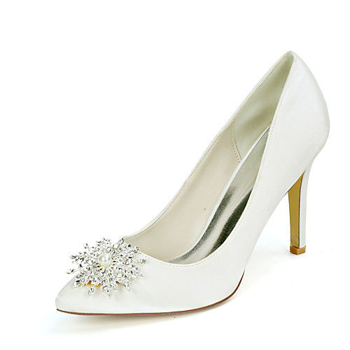 

Women's Wedding Shoes Stiletto Heel Pointed Toe Wedding Pumps Sexy Wedding Party & Evening Satin Rhinestone Pearl Solid Colored White Black Purple