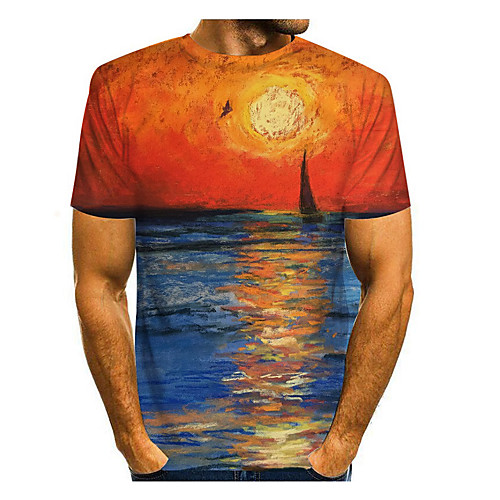 

Men's T shirt Shirt 3D Print Graphic 3D Print Short Sleeve Casual Tops Simple Classic Round Neck Blue Purple Yellow / Summer