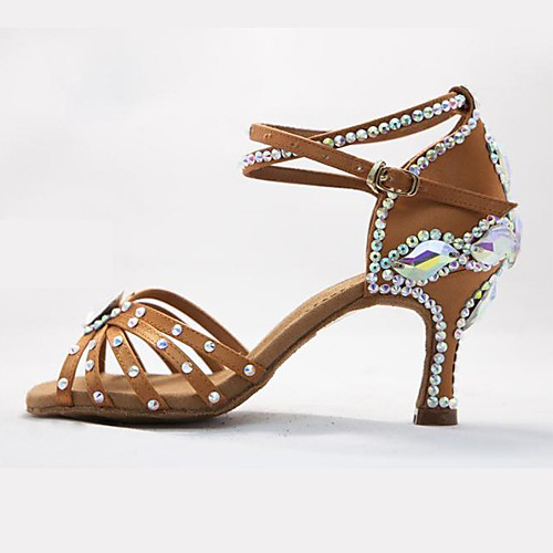 

Women's Modern Shoes Latin Salsa Dance Rhinestone Fashion Rhinestone Sparkling Glitter High Heel Black Brown Cross Strap Teenager Adults' Glitter Crystal Sequined Jeweled Party Heels