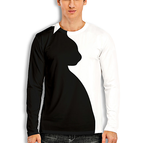 

Men's T shirt 3D Print Graphic 3D Animal Print Long Sleeve Casual Tops Cartoon Classic White