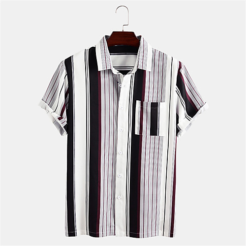 

Men's Shirt Other Prints Striped Button-Down Print Short Sleeve Daily Tops Casual White / Summer