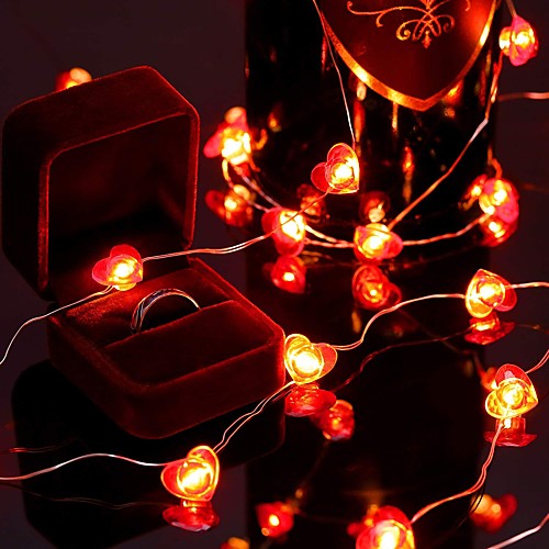 

Valentine's Day Heart Shape String Lights 13FT 40LED Red Heart Waterproof Lights Fairy Light Battery Powered, Romantic Night Lighting Decoration for Valentine's Day, Wedding Anniversary Birthday