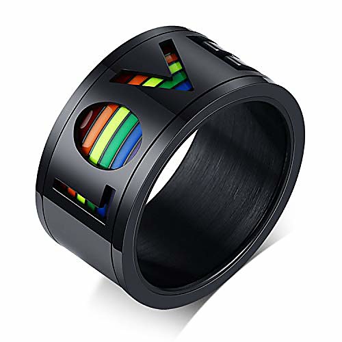 

11mm stainless steel lgbt pride love ring rotatable for gay rainbow flag band black size 8
