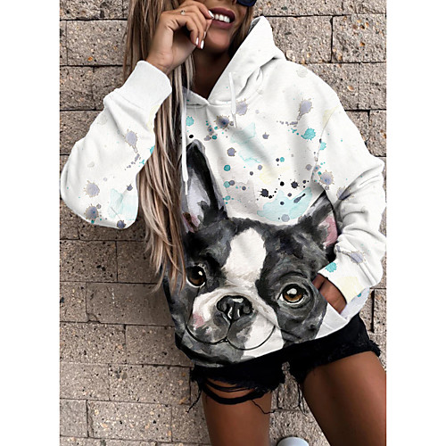 

Women's Hoodie Pullover Dog Graphic 3D Front Pocket Print Daily 3D Print Basic Casual Hoodies Sweatshirts White