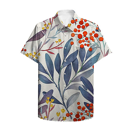 

Men's Shirt Other Prints Plants Button-Down Print Short Sleeve Casual Tops Casual Hawaiian Blue