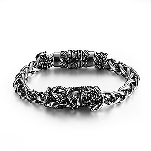 

Cool Titanium Men's link Bracelet Silver Black 8 Inch (With Branded Gift Box) (Style 3)