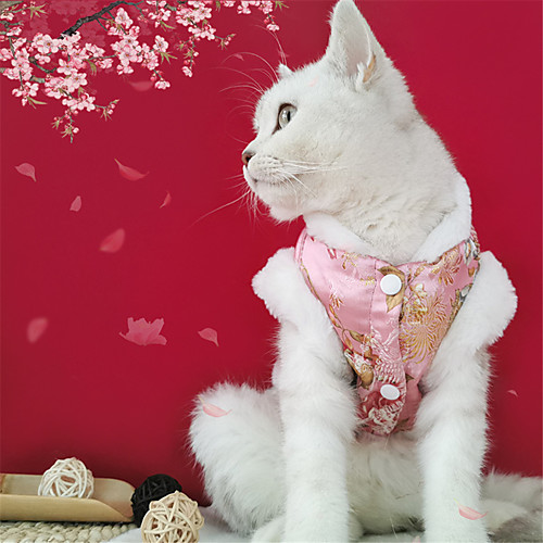 

Dog Cat Coat cheongsam Dog clothes Flower Fashion Chinoiserie Cute Casual / Daily Spring Festival Winter Dog Clothes Puppy Clothes Dog Outfits Breathable Red Gold Costume for Girl and Boy Dog Coral
