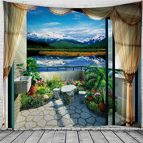 

Window Landscape Wall Tapestry Art Decor Blanket Curtain Hanging Home Bedroom Living Room Decoration Balcony Garden Flowers Lake Mountain