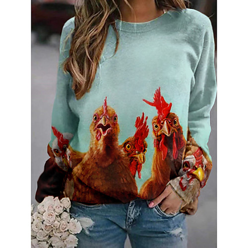 

Women's Hoodie Sweatshirt Graphic 3D Animal Print Daily 3D Print Basic Casual Hoodies Sweatshirts Light Blue