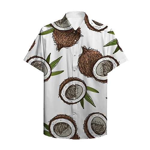 

Men's Shirt Other Prints Coconut Fruit Button-Down Print Short Sleeve Casual Tops Casual Hawaiian White