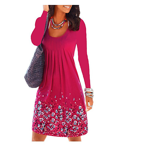 

Women's Chiffon Dress Knee Length Dress Blue Purple Yellow Blushing Pink Gray Black Long Sleeve Floral Summer Round Neck Casual 2021 S M L XL XXL