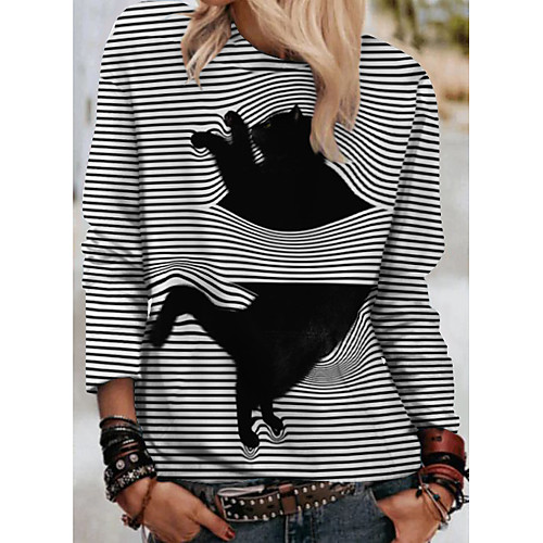 

Women's Pullover Sweatshirt Cat Graphic 3D Print Daily 3D Print Basic Casual Hoodies Sweatshirts Black