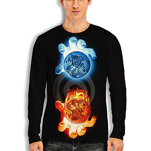 

Men's T shirt 3D Print Graphic 3D Print Long Sleeve Casual Tops Cartoon Classic Blue